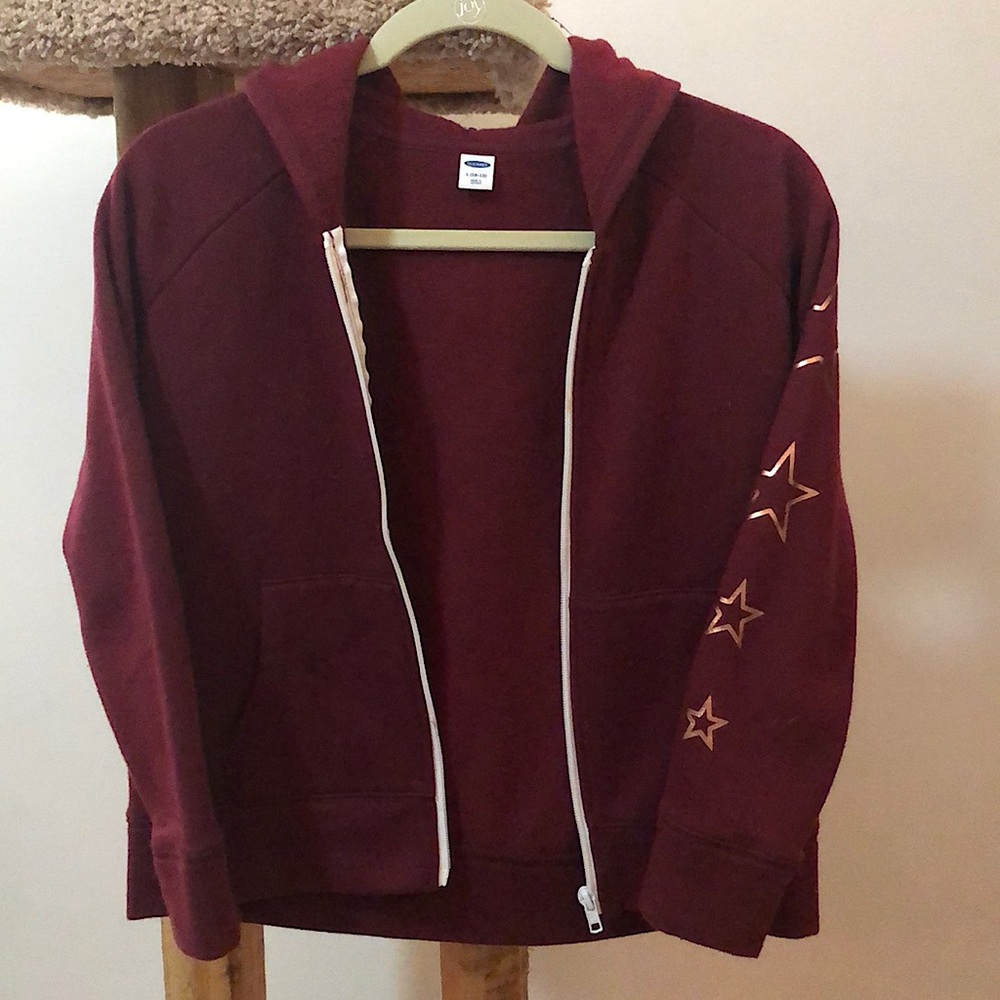 Old Navy Girls’ Wine Stain Color Zip-Up Hooded Sweater US Size L (10/12)